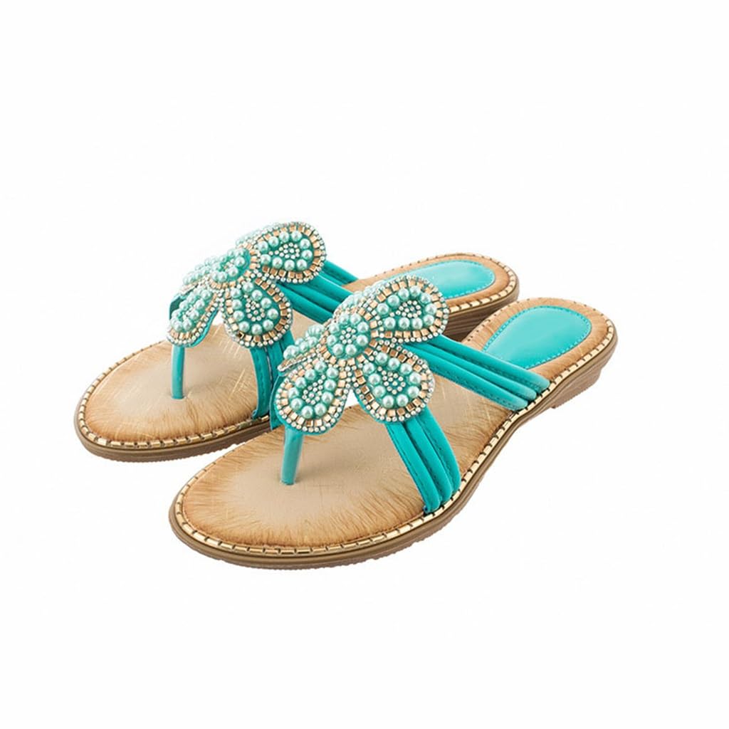 Sandales grande taille femmes pantoufles été fleur pétale diamant perles dewdrop taille 38
