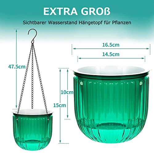 iDattel 6.5 Inch 2Pcs Self-watering hanging flower pot plants,Indoor hanging flower pots with 3Hooks drainage holes for indoor outdoor ceilings balconies wall decoration(Green) - Image 2