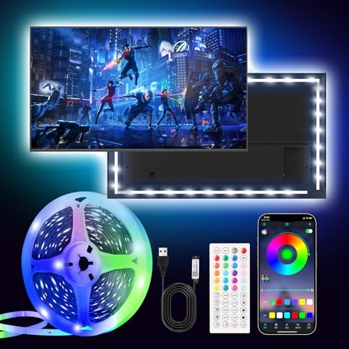 Liwqolx 5 Metri Retroilluminazione LED TV, 30 LED/Metro, Striscia LED con Telecomando & APP Controllo per 50-70 pollici, Alimentazione USB per TV PC Monitor Sala Giochi