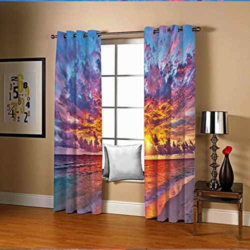Bishilin Cortina con ojales de playa con puesta de sol, cortinas opacas para ventana para habitación infantil, 274 x 274 cm