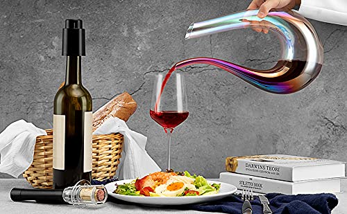 Wine Decanter Set, 1200Ml Red Wine Iridescent Carafe With Bottle Opener, Stopper, Cleaning Beads And Wine Pour, Colorful Wine Aerator Gift Set Wine Breather, Lead-Free Crystal Glass Wine Accessories #TOP2