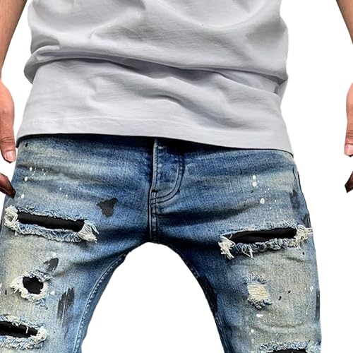 Men's Skinny Fit Denim Pants Slim Fit Ripped Tapered Leg Jeans Comfort Flex Waist Jean Pants2
