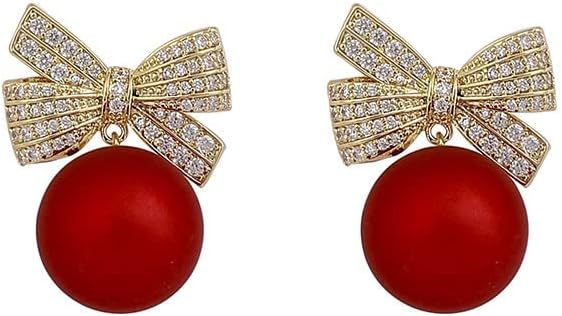 HUGE TOMATO Pearl Drop Earrings, 14mm Elegant Big Pearl Earrings for Women, 14K Gold Plated Hoop Clasp, Pearl Dangle Earrings for Gift