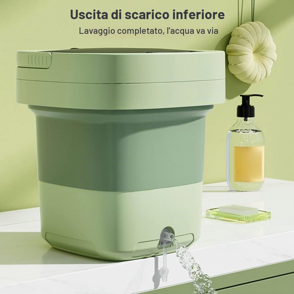 Mini Lavatrice Portatile da 8 Litri con sterilizzazione UV Asciugatrice Pieghevole con cestello di Scarico Tubo di Scarico per Custodia da Viaggio, Blu