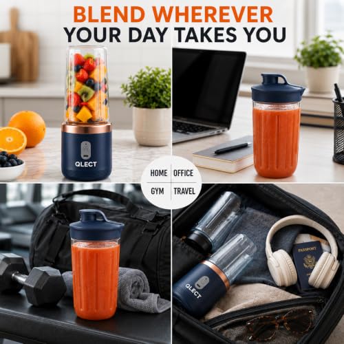 Image of QLECT Portable Blender for Smoothies & Juices | 400ml Personal Juicer Mixer Grinder | 1500mAh USB Rechargeable Battery | 2 Jars | Stainless Steel Blades | ISI Certified | Made in India(Blue)