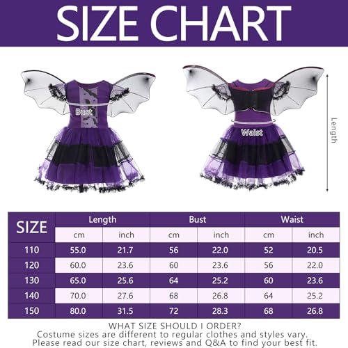 HarnyLoom Bat Vampire Costume Kids Halloween Costumes Girls Bat Tutu Dress with Bat Wings Headband Candy Bag Magic Wand Outfit Fancy Dress Up Halloween Party Vampire Princess (150 (12-14 years)) - Image 2