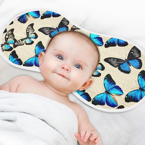 Blue Butterflies Muslin Burp Cloths for Baby 4-Layer Absorbent Cotton Large 22" x 11" Soft Spit Up Rags for Newborns Boys Girls, 2 Pack4