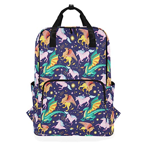 School Bag for Women Men Dragon Fire Griffins And Unicorn 10.5?l?5.5?w?15?h?inch Travel Camping Laptops Backpack Water Resistant Casual Daypack Teenagers Outdoor Bag