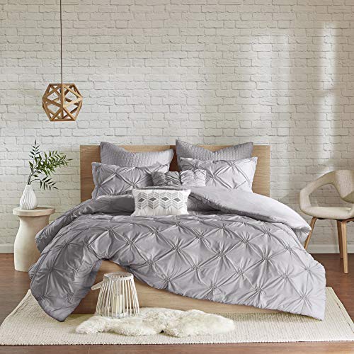 Urban Habitat Talia Teen Girls Duvet Cover Set King/Cal King Size Grey, Pintuck 7 Piece