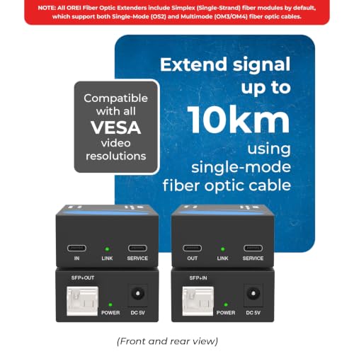 Image of OREI USB-C Extender Over Fiber Optic Balun - ALT Mode UltraHD 4K @ 60Hz 4:4:4 DR, HDR10+, SFP+ - Up to 10 KM in Single Mode - 300M in Multi-Mode
