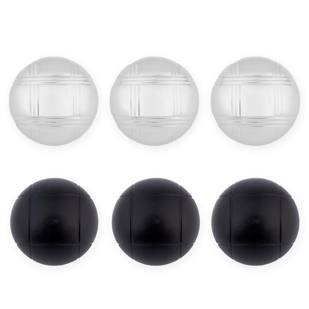 Engelhart Boules de Pétanque 6 Boules Métal 74 mm 720 g – 3 Noires et 3 Chromées avec Sac Nylon, Cochonnet, Cordon de Mesure et Ramasse-Boule Magnétique – Kit Extérieur Adulte – 010207 | Jeu complet 6 boules pour 2 joueurs avec boules noires/chromées, sac