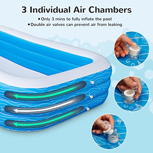 Ingbelle Kiddie Swimming Pool, Family Inflatable Pool, 118" X 72" X 22" Full-Sized Above Ground Pools For Kids & Adults, Summer Water Party, Volleyball Game, Garden, Backyard, Blue #TOP3