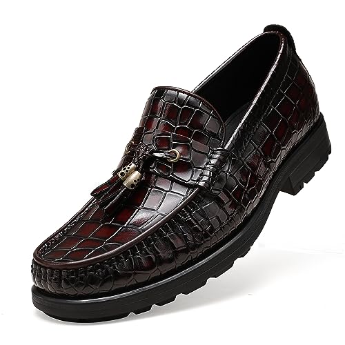Men's Tassel Dress Shoes, Casual Crocodile Printed Tassel Loafer Handmade Slip-on Penny Loafer for Mens