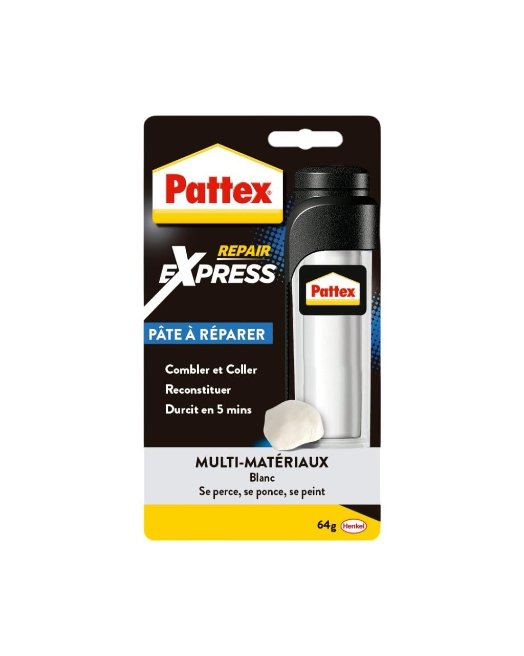 Pattex | Pâte à réparer multi-​usages (tube de 64 g) – Pâte epoxy bi-​composante pour collages sur de multiples matériaux – Idéale pour reconstituer, colmater et coller