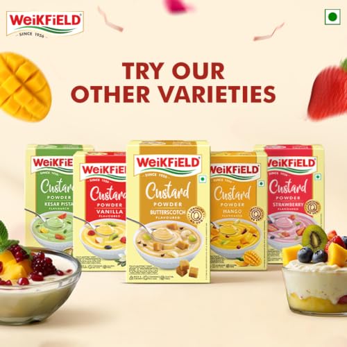 Image of Weikfield Custard Powder | Butterscotch Flavour | Makes Smooth & Creamy Custard | Contains Quality Ingredients | Best For Fruit Salads & Puddings | 100% Vegetarian | 75g Carton (Pack of 2)