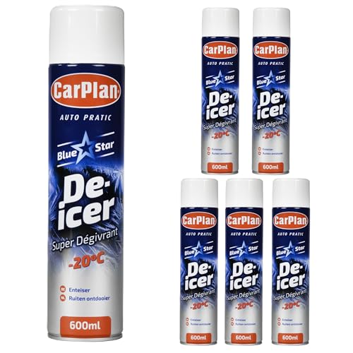 CarPlan Blue Star Aerosol De-Icer 600 ml 6 pack Fast-Acting Ice & Frost Remover for Car Windows Works in Extreme Cold