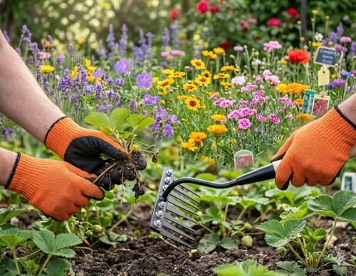 Image of Anandi Green's Metal Agriculture Garden Spectacular Heavy Duty Plastic Handle Gardening Tools Set for Gardening (Hello Hoe)