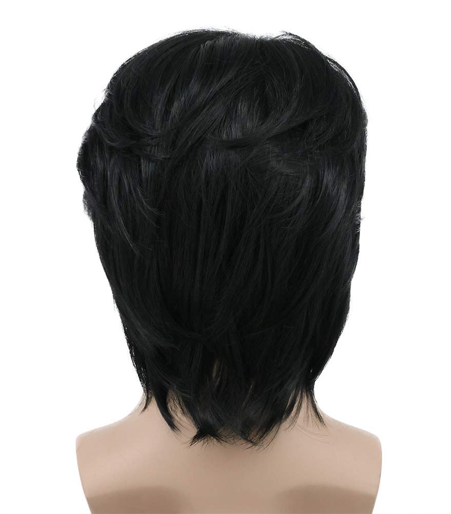 karlery Mens Short Curly Fluffy Dark Black Wig Halloween Costume Wig Cosplay Party Wig - Image 4