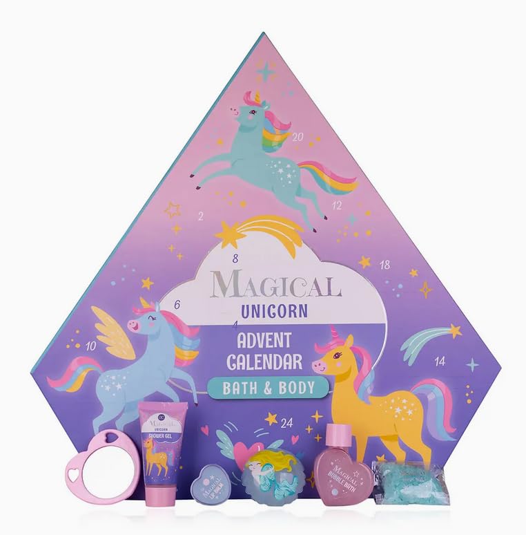 Accentra kalendarz adwentowy MAGICAL UNICORN & MERMAID w diamentowym pudełku dla dziewcząt, obustronnie wypełniony 24 niespodziankami, Boże Narodzenie, czas adwentu, jednorożec, syrenka
