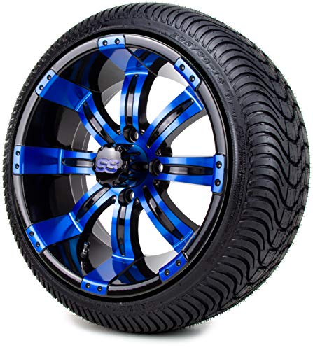 14" Blue & Black Tempest Golf Cart Wheels andLow Profile Tires Combo Set
