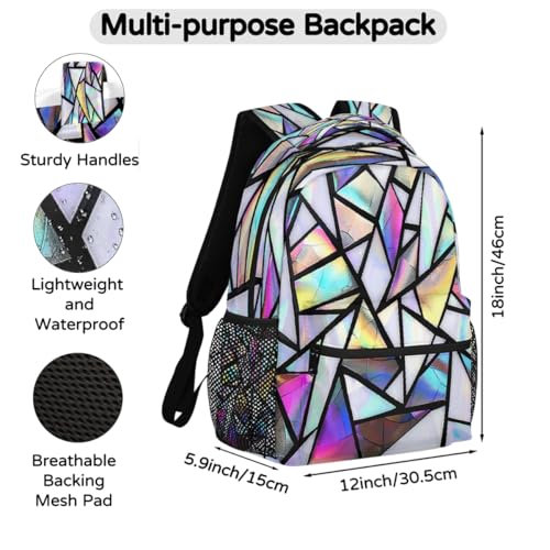 Backpack for Kids Boys Girls Women Men, Geometric Iridescent Triangles Print School Laptop Backpacks Casual Daypack Travel Rucksack Bookbag for Adults2