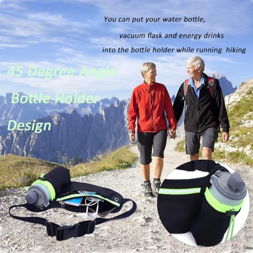 Guyode Bauchtasche mit Flaschenhalter, Laufgürtel, Running Belt, Trinkgürtel Laufen, mit Reißverschlusstaschen auf Reisen Joggen Wandern Hundespaziergänge Klettern (Flaschen Nicht Inklusive) Schwarz