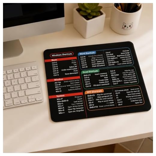 Keyboard Shortcut Reference Mouse Pad for Office Desk Computer Mouse Mat with Quick Command Guide and Stitched Edge