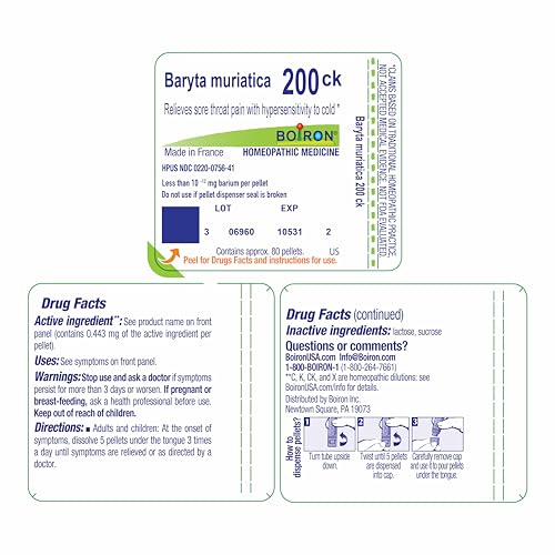 Boiron Baryta Muriatica 200Ck for Sore Throat Pain with Hypersensitivity to Cold - 80 Pellets - image 9