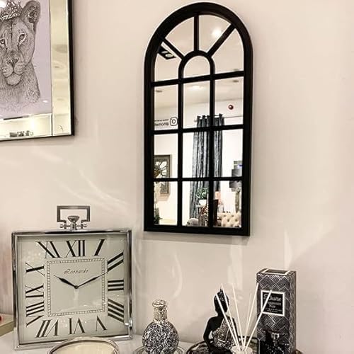 New Black Window Style Wall Mirror – 69 x 34 cm Indoor Outdoor Decorative Wall Mirror for Home, Garden & Hallway – Stylish Window Frame Design, Perfect for Modern or Rustic Home Décor