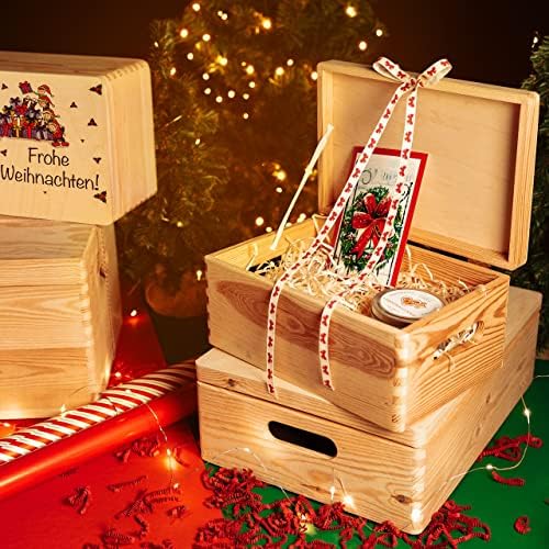 Creative Deco XL Large Plain Wooden Storage Box | 40 x 30 x 14 cm (+/-1 cm) | Hinged Lid & Handles | Unpainted Gift Box for Tool Dog Toy Document Storage | UNSANDED Wood Keepsake Memory Craft Chest