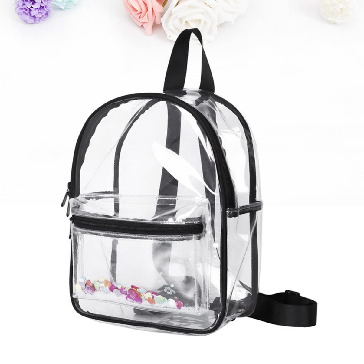 1pezzi Borsa Trasparente in Pvc Cartella Tracolla Semplice ed Elegante Zaino per Ragazze Studentesse e Donne Nero