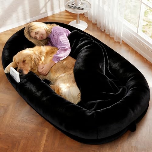 Image of Murago Human Dog Bed for Adults, 43 x 10 x 71 Long Human Size Dog Bed, Removable Cover, Orthopedic Design, Black