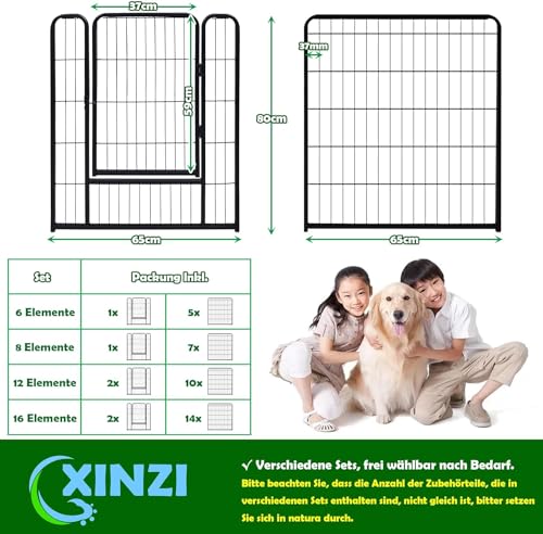 XINZI 80cm Höhe Hundelaufställe Freilaufgehege Welpenlaufstall mit Türen & Erdanker Modular Hundezaun Metall Welpengitter Garten Tierlaufstall für Außen- und Innenbereich (8 Elemente)