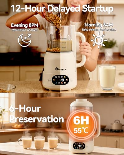 Image of IAGREEA Nut Milk Maker Machine, Beige, 10 in 1 Noise Reducing Soy Milk Maker with 8 Blades, 35oz, Homemade Oat, Juice, Yogurt, Milk Shake, 12H Delay, 6H Keep Warm, BPA-Free, Self-Cleaning
