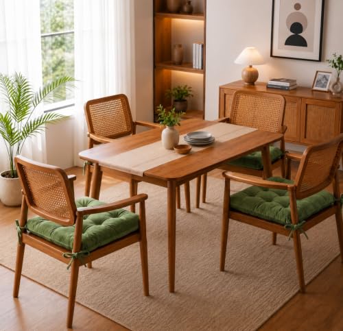 Image of BSB HOME Chair Pad Cushion with Tie Straps, Thick Tufted Seat Cushion for Dining, Office & Wooden Chairs, Soft Comfortable Chair Seat Pad with Durable Stitching,16 x 16 Inches(41 x 41 cm) - Moss Green