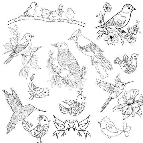 Image of Bird Ready to Use Embroidery Pattern 14 Design Transfers on Stick and Stitch Water Soluble Sewing Stabilizer Paper for Hand Embroidery Kit Thread Art Projects (Bird Art)
