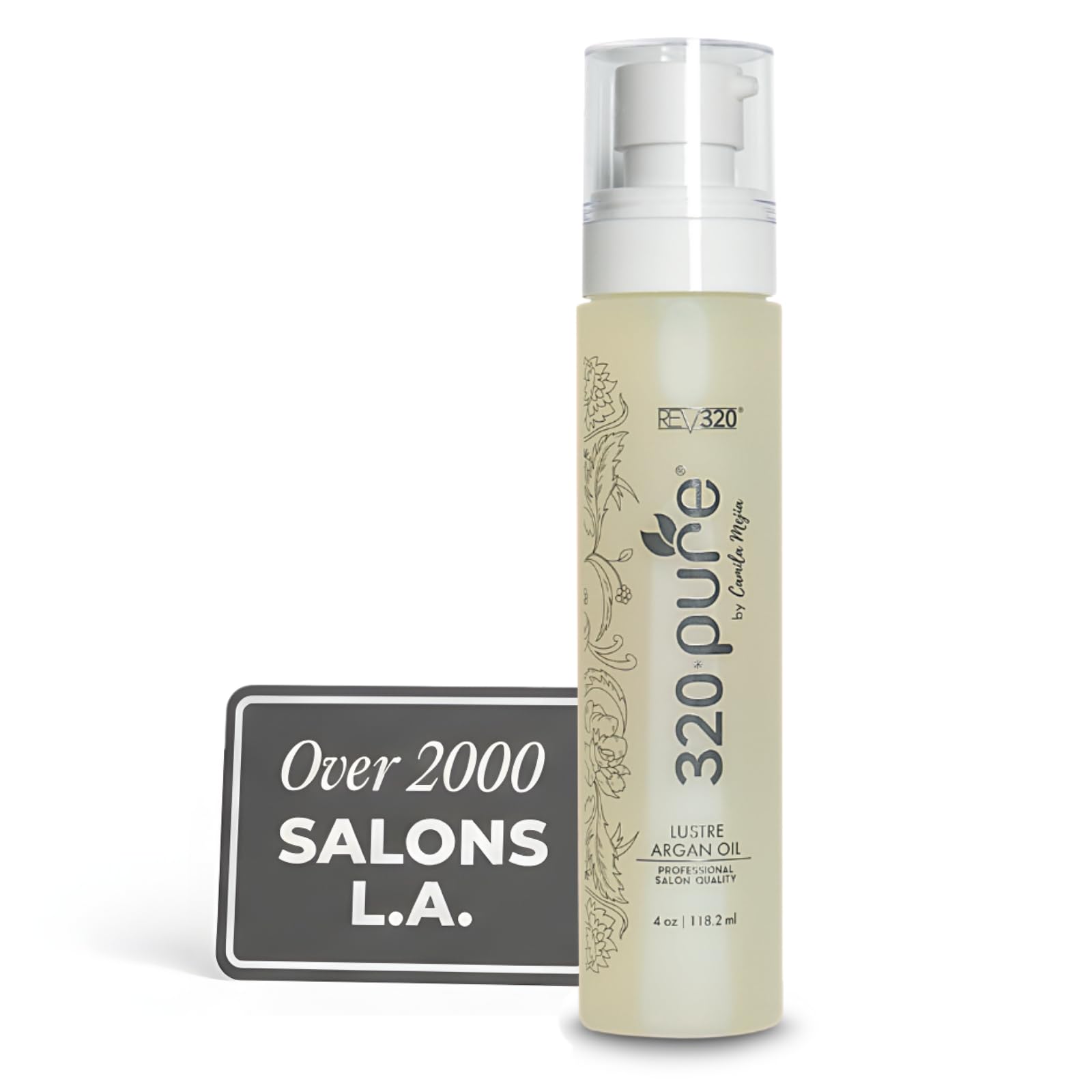 Rev320 320Pure Lustre Olio di Argan Per Capelli Pompa 113,4 g, Aceite de argán para el cabello, Olio di Argan Trattamento per Capelli con Argon Puro per Color-Trattati, Danneggiati, Secchi, Lisci e
