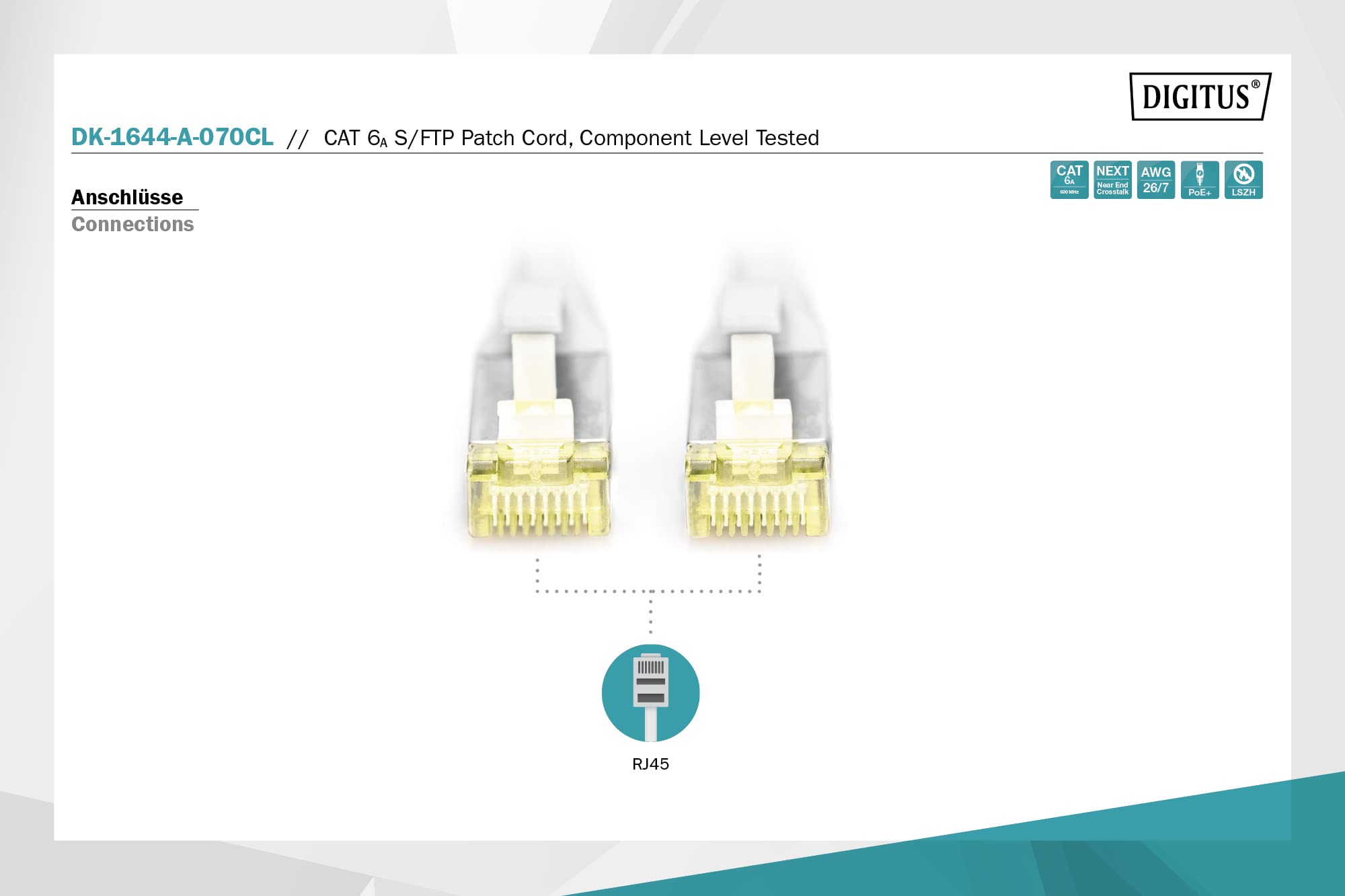 Digitus LAN Cable Cat 6A - 7 m - 100% Component Level Tested - RJ45 Network Cable - S/FTP Shielded - Grey