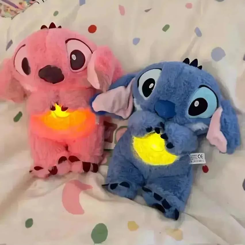 Image of Tinytotem Stitch Sleeping Breathing Teddy with Music and Light Soft Toy for Girls Huggable Heart Beat Plush Toys for Kids & Babies Cuddly Animal Stuff Huggable Gifts for Toddlers Pink 32 cm