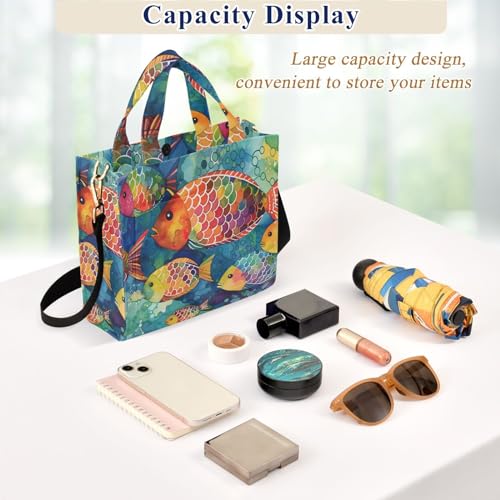 Bolso tote de mujer con estampado de peces acuarela miniatura 4