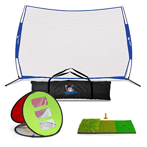 ANYTHING SPORTS Golf 3 in 1 Hitting Net Bundle- 10x7 Golf Hitting Net, Golf Chipping Net, and Mat. Indoor or Backyard Outdoor Golf Hitting Net
