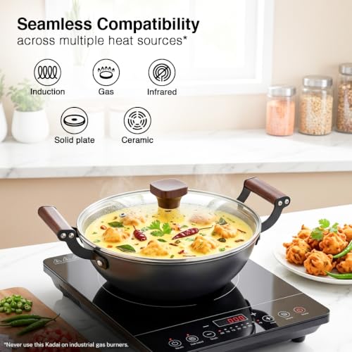 Image of Prestige Nitride Lightweight Cast Iron Kadai 20cm /1.4L with Glass Lid | Castlite Series | High Heat Retention & Rust-Proof | Enamel Coated | Gas & Induction Compatible | 15Y Product Warranty