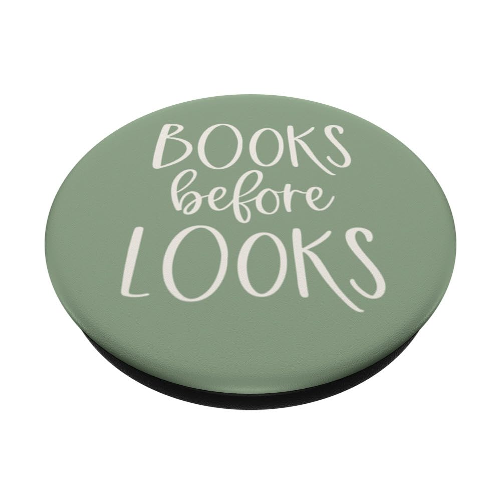 Book Nerd Books Before Looks Book Worm Book Lover Pale Green PopSockets Swappable PopGrip, Black - Image 2