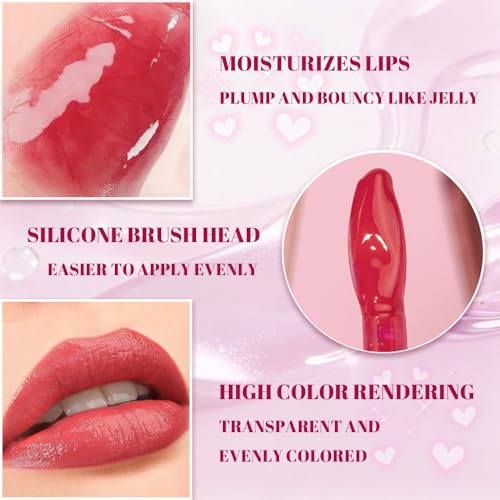 Image of WanTuoluo Jelly Lip Gloss, Soft Lip Tint, Instantly creates a Sheer Glass-like Shine, Cool Blue Red Rose Mocha Bean Chocolate Brown Colors, Smoothing, Moisturizing, Plump and Hydrated (B02)