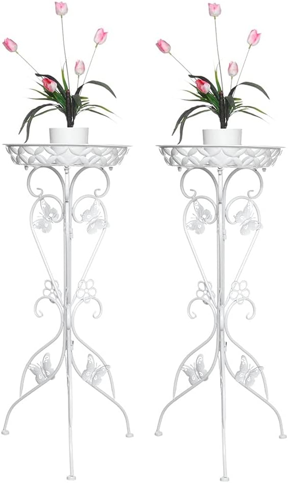 2pcs Flower Rack Plant Stand Multi Flower Stand Shelves Bonsai Display Shelf Yard Garden Patio(white-Patch five-pointed star4)