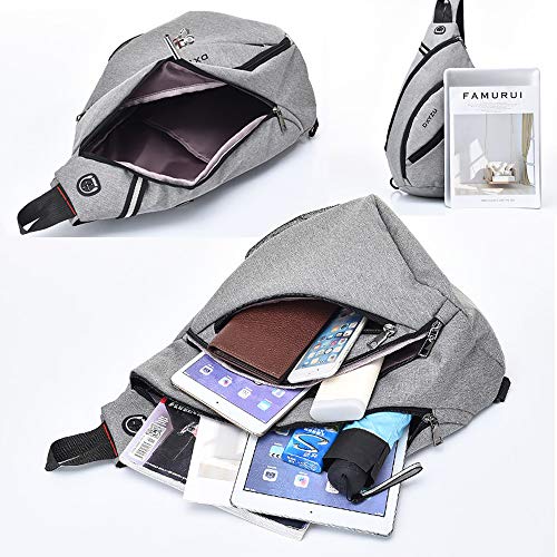 Sling Rucksack Männer Frauen, Große Kapazität, Nachtreflektor, Kopfhörerloch Design, Mehrzweck Crossbody Schulterrucksack, Diebstahlsicherer, Campus Rucksack für Radfahren im Freien (Grau)