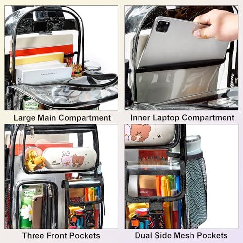 Image of gdbis Heavy Duty Clear Backpack for Stadium Events, Large Capacity Clear Bookbag Transparent Backpack with Reinforced Strap for College Work Travel Concerts Security - Black