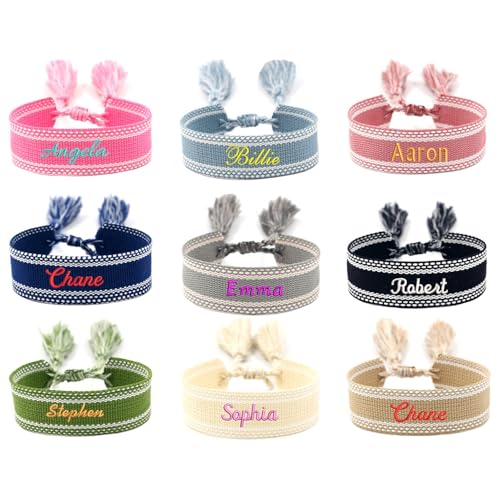 YPPEPCE 1PC Custom Embroidery Tassel Wrap Bracelet with Your Text/Name,Personalized Handmade Friendship Woven Knitted Adjustable Bracelets for Women Teens