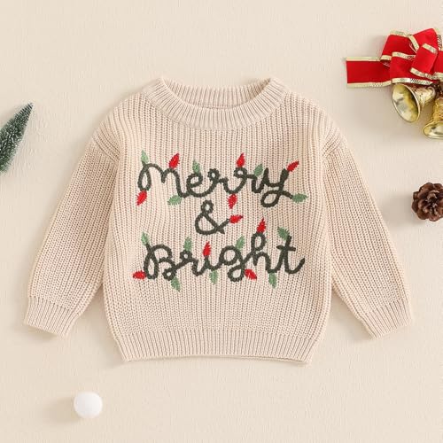 Toddler Boy Girl Christmas Sweater Letter Embroidery Long Sleeve Crew Neck Knitwear Pullover Kids Jumper Tops2