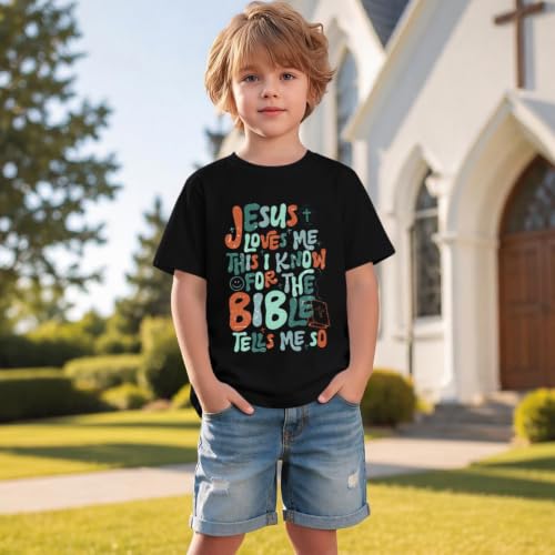 Image of Christian Shirts for Boys Kids Jesus Loves You Bible Verse God T Shirts Religious Faith Cute Graphic Tees Casual Tops